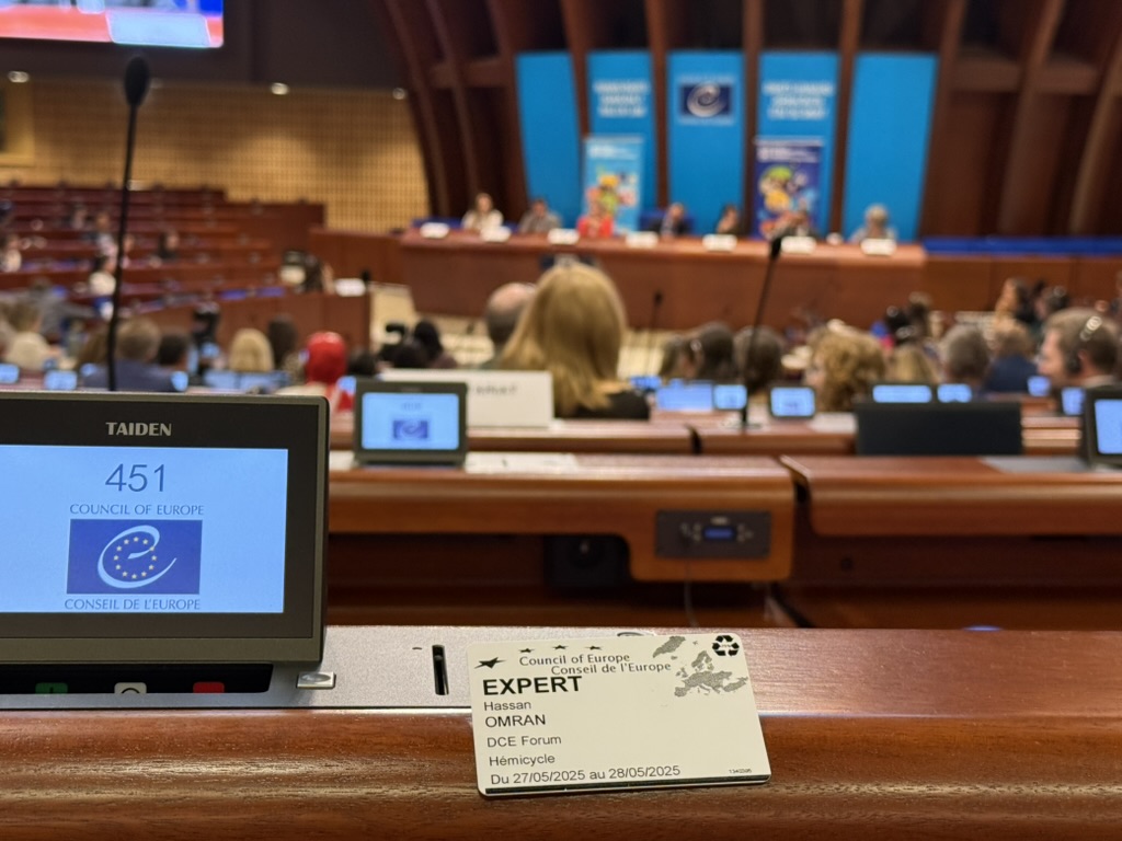 EXPERT badge at the Council of Europe Digital Citizenship Education Forum, seat 451 in the Hémicycle, 27–28 May 2025